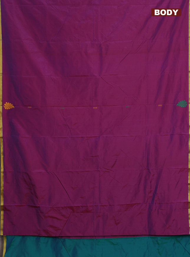 Arani semi silk saree dual shade of maroonish purple and green with thread woven buttas and piping border
