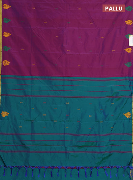 Arani semi silk saree dual shade of maroonish purple and green with thread woven buttas and piping border
