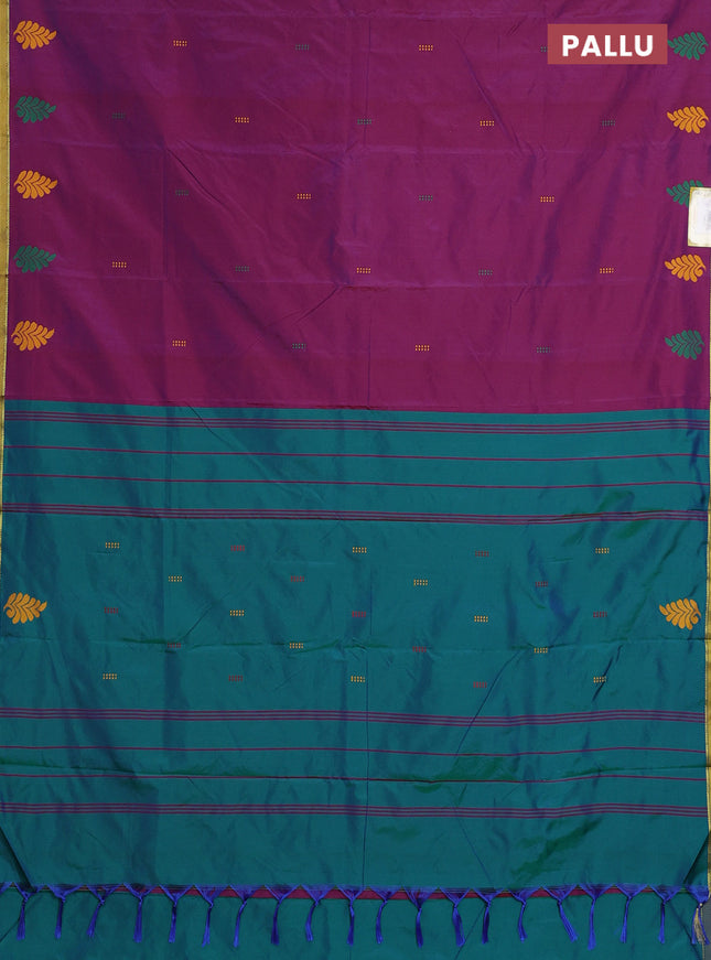 Arani semi silk saree dual shade of maroonish purple and green with thread woven buttas and piping border