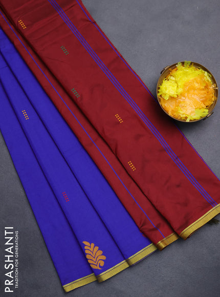 Arani semi silk saree blue and maroon with thread woven buttas and piping border