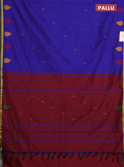 Arani semi silk saree blue and maroon with thread woven buttas and piping border