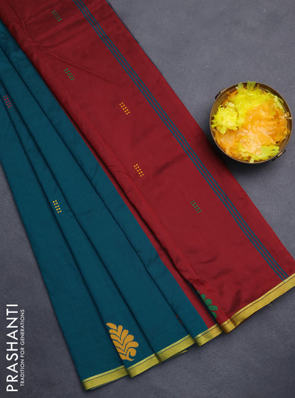 Arani semi silk saree peacock green and maroon with thread woven buttas and piping border
