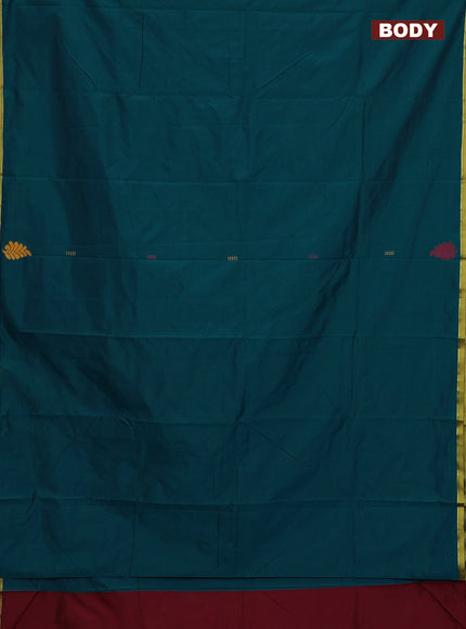 Arani semi silk saree peacock green and maroon with thread woven buttas and piping border