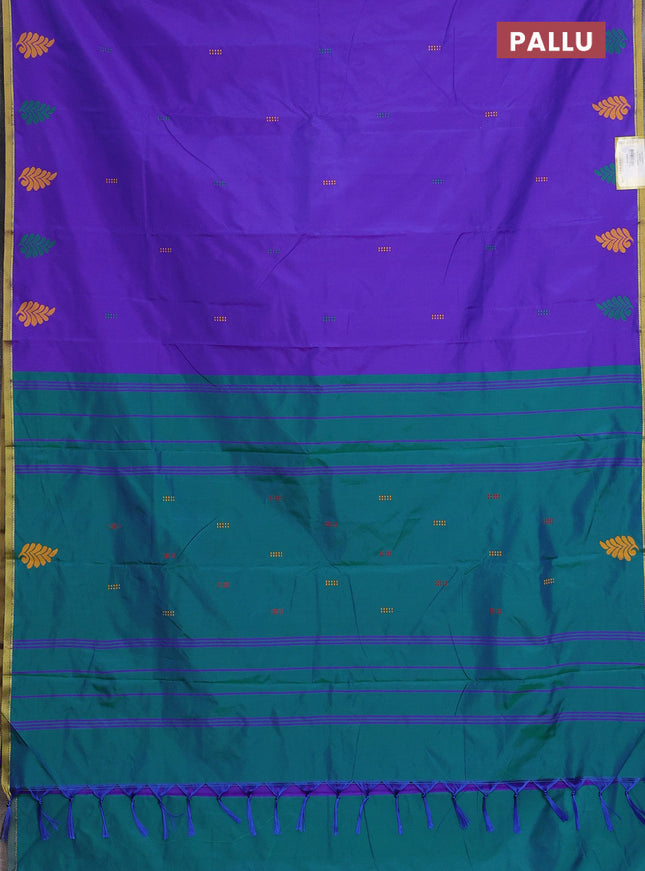Arani semi silk saree dual shade of violet and dual shade of green with thread woven buttas and piping border