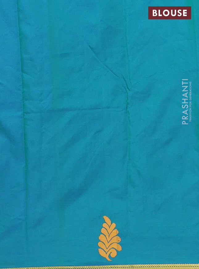 Arani semi silk saree dual shade of violet and dual shade of green with thread woven buttas and piping border