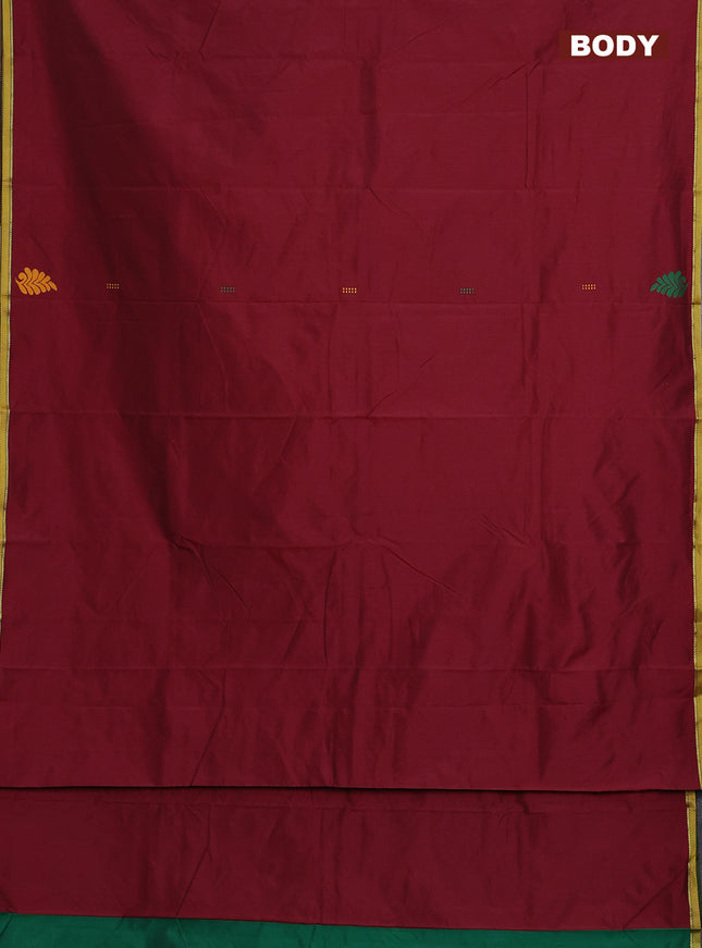 Arani semi silk saree maroon and green with thread woven buttas and piping border