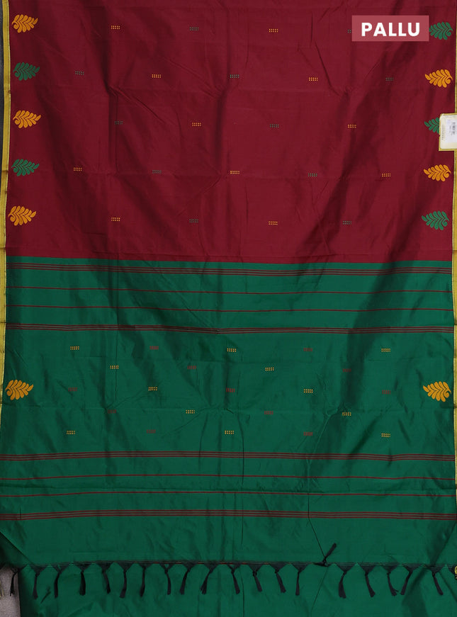 Arani semi silk saree maroon and green with thread woven buttas and piping border