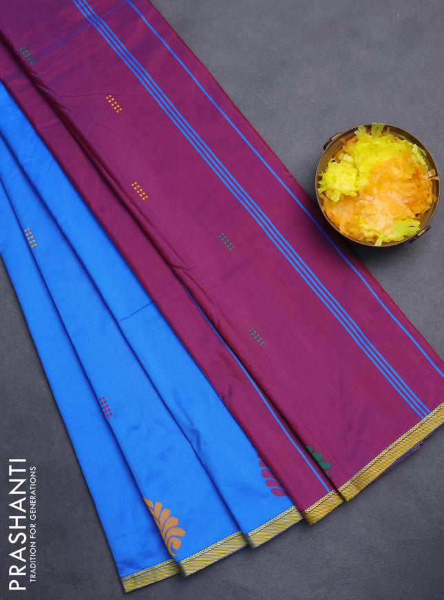 Arani semi silk saree cs blue and purple with thread woven buttas and piping border