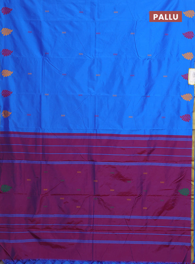 Arani semi silk saree cs blue and purple with thread woven buttas and piping border