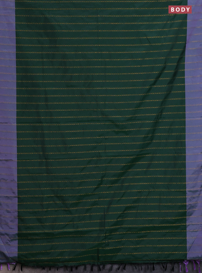 Arani semi silk saree green and dual shade of lavender with allover zari weaves and zari woven border