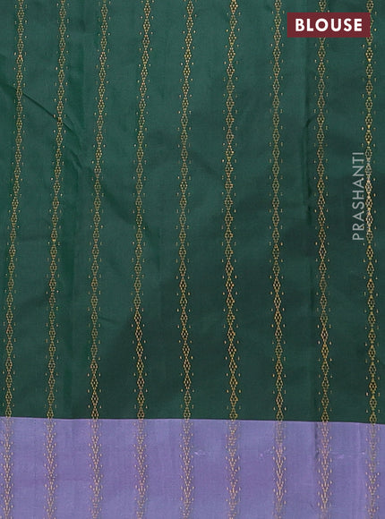Arani semi silk saree green and dual shade of lavender with allover zari weaves and zari woven border