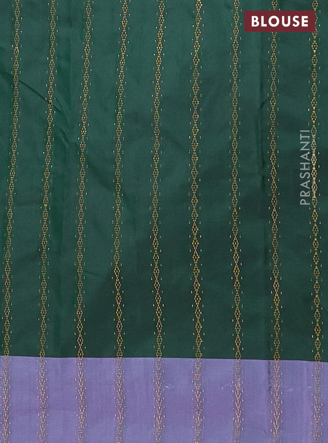Arani semi silk saree green and dual shade of lavender with allover zari weaves and zari woven border