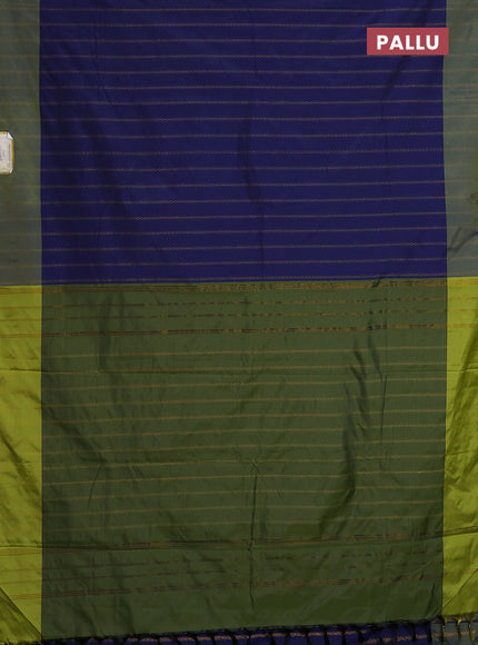 Arani semi silk saree dark blue and light green with allover zari weaves and zari woven border