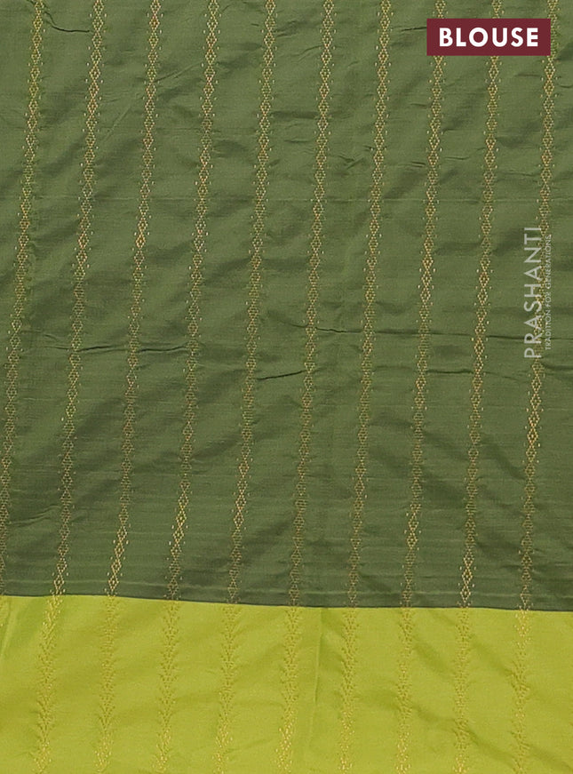 Arani semi silk saree dark blue and light green with allover zari weaves and zari woven border