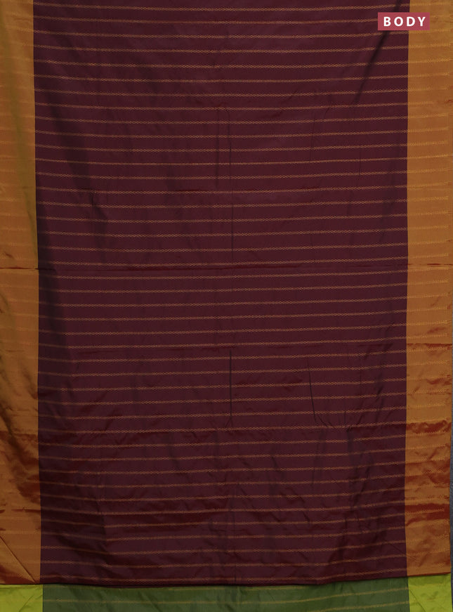 Arani semi silk saree deep maroon and light green with allover zari weaves and zari woven border