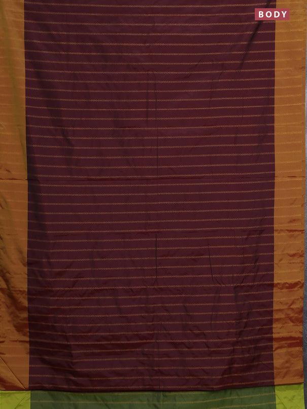 Arani semi silk saree deep maroon and light green with allover zari weaves and zari woven border