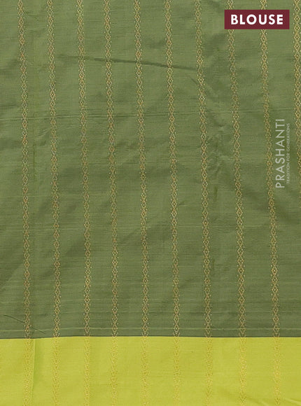 Arani semi silk saree deep maroon and light green with allover zari weaves and zari woven border
