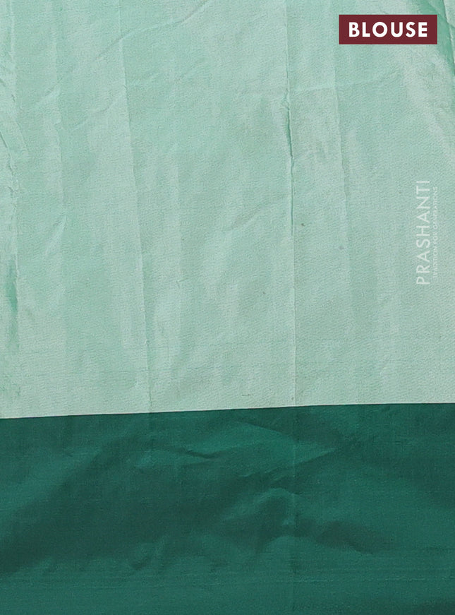 Arani semi silk saree pastel green and green with allover silver & gold zari weaves and woven border