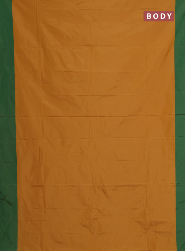 Arani semi silk saree mustard yellow and green with copper zari woven buttas and copper zari woven butta border