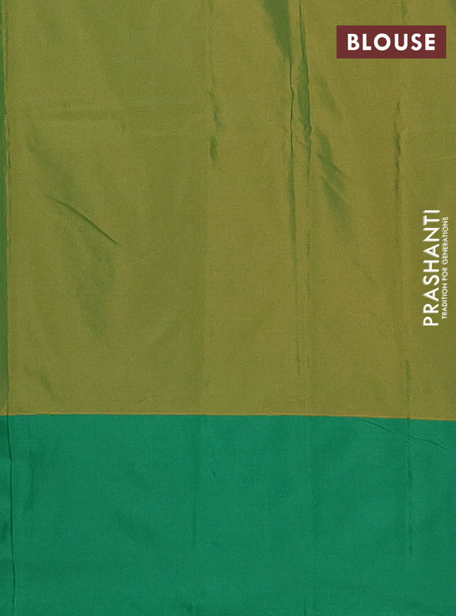 Arani semi silk saree mustard yellow and green with copper zari woven buttas and copper zari woven butta border