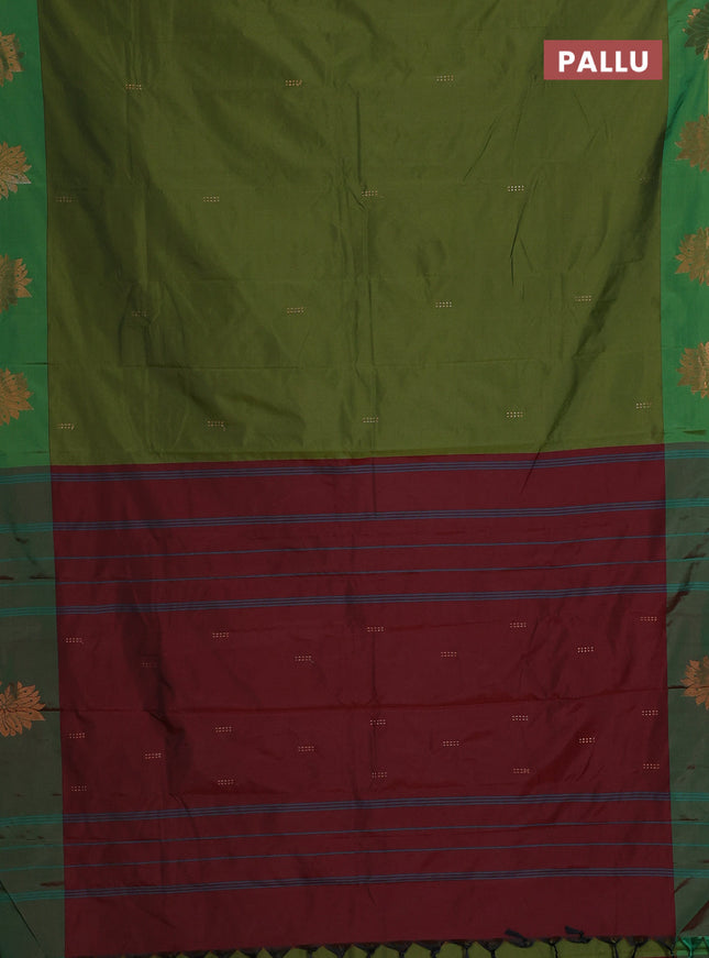 Arani semi silk saree sap green and green with copper zari woven buttas and copper zari woven butta border