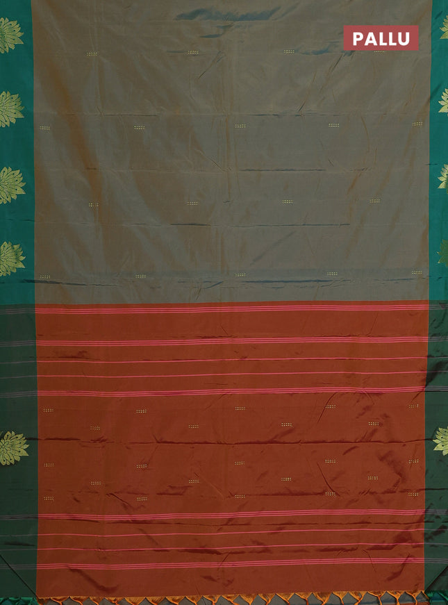 Arani semi silk saree dual shade of teal and green with zari woven buttas and zari woven butta border