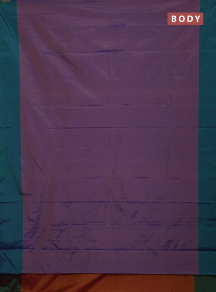 Arani semi silk saree dual shade of violet and dual shade of green with copper zari woven buttas and copper zari woven butta border