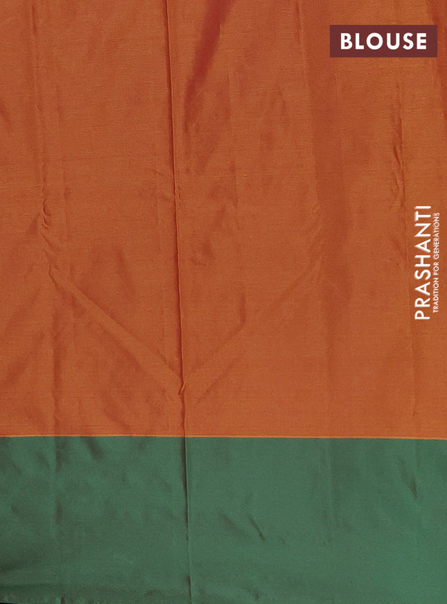 Arani semi silk saree dual shade of violet and dual shade of green with copper zari woven buttas and copper zari woven butta border