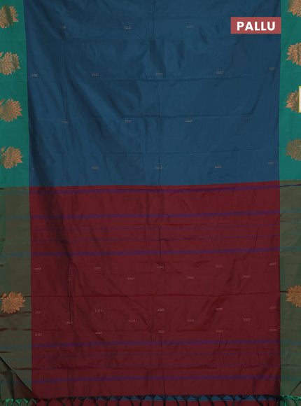 Arani semi silk saree peacock green and green with copper zari woven buttas and copper zari woven butta border