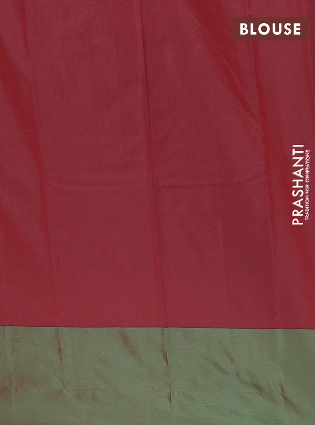 Arani semi silk saree peacock green and green with copper zari woven buttas and copper zari woven butta border