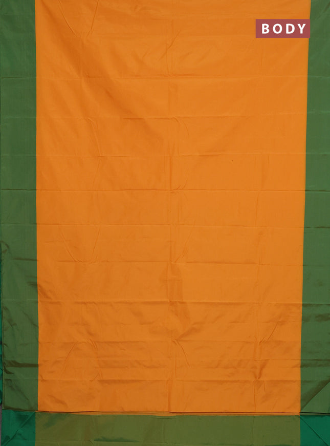 Arani semi silk saree mango yellow and dual shade of green with copper zari woven buttas and copper zari woven butta border