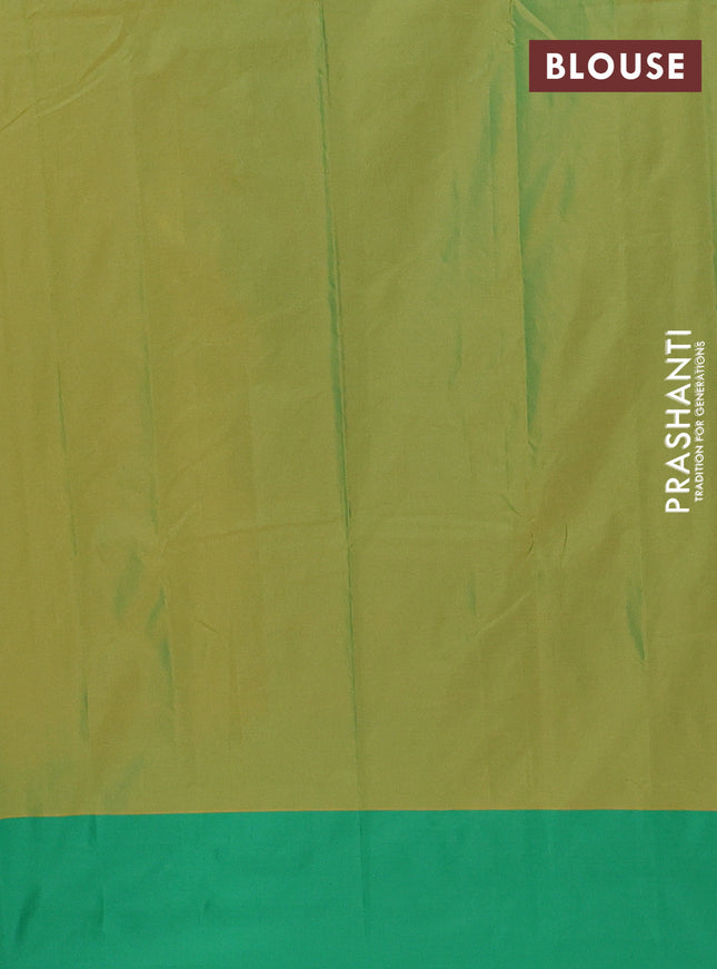 Arani semi silk saree mango yellow and dual shade of green with copper zari woven buttas and copper zari woven butta border