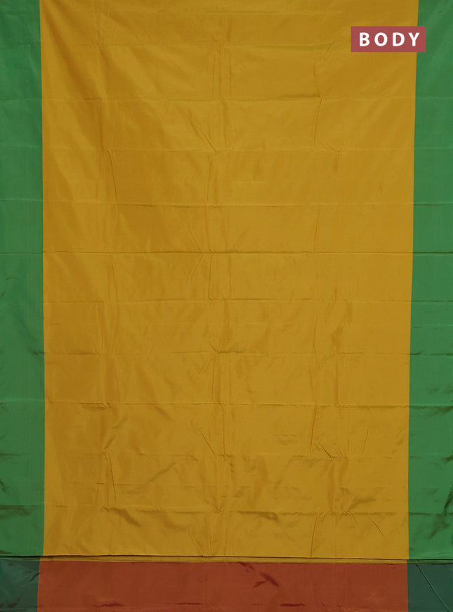 Arani semi silk saree mustard yellow and green with zari woven buttas and zari woven butta border