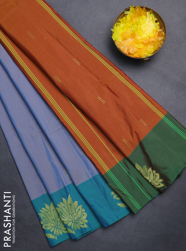 Arani semi silk saree dual shade of blue and dual shade of green with zari woven buttas and zari woven butta border