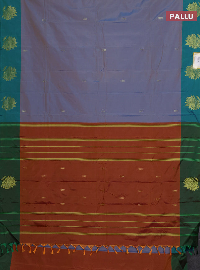 Arani semi silk saree dual shade of blue and dual shade of green with zari woven buttas and zari woven butta border