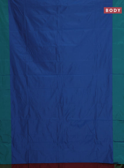 Arani semi silk saree blue and dual shade of green with copper zari woven buttas and copper zari woven butta border