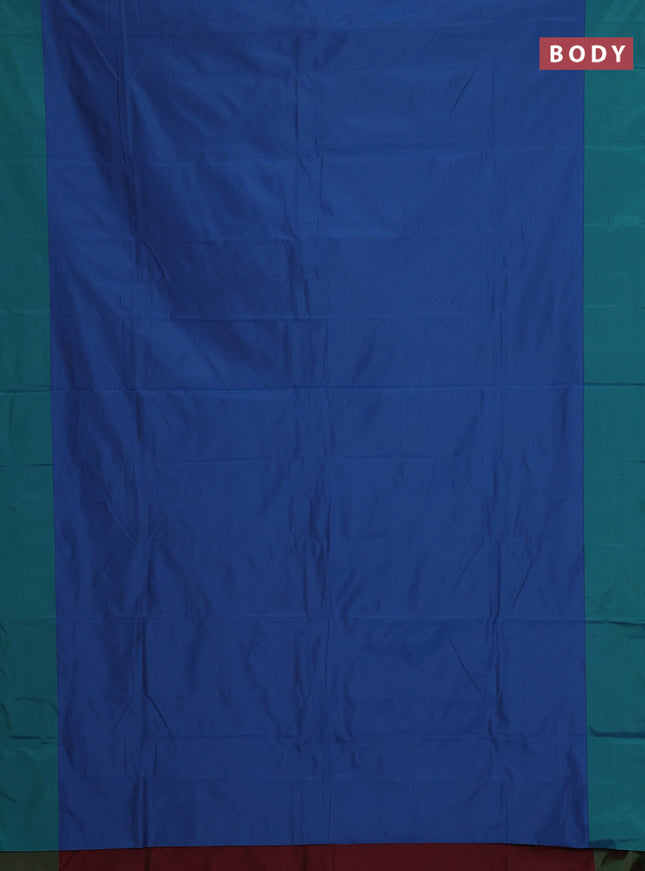 Arani semi silk saree blue and dual shade of green with copper zari woven buttas and copper zari woven butta border