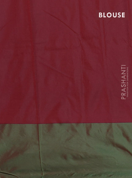 Arani semi silk saree blue and dual shade of green with copper zari woven buttas and copper zari woven butta border