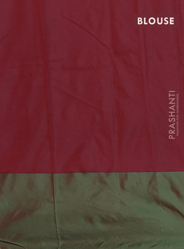 Arani semi silk saree blue and dual shade of green with copper zari woven buttas and copper zari woven butta border