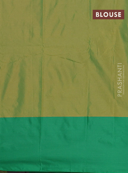 Arani semi silk saree peach pink and green with zari woven buttas and zari woven butta border