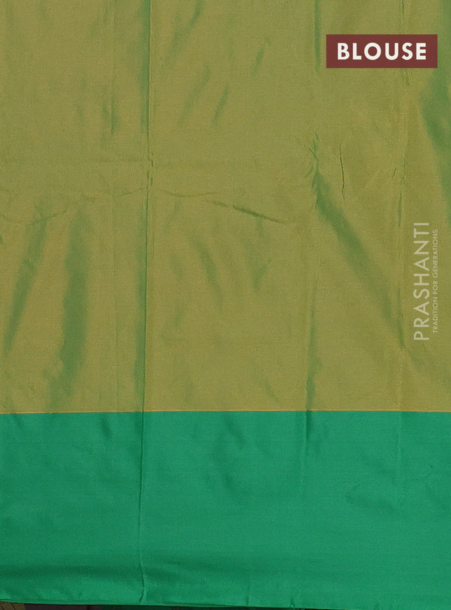 Arani semi silk saree peach pink and green with zari woven buttas and zari woven butta border