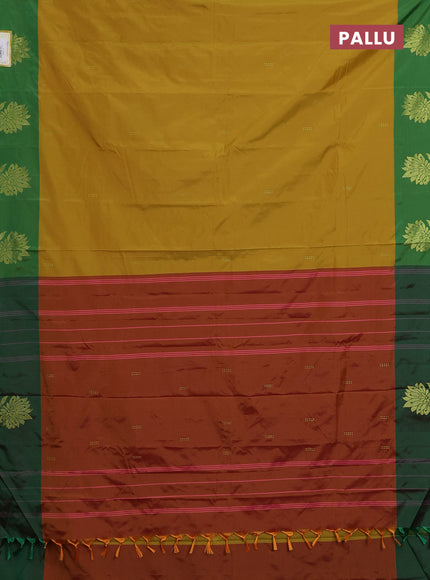 Arani semi silk saree mustard yellow and green with zari woven buttas and zari woven butta border
