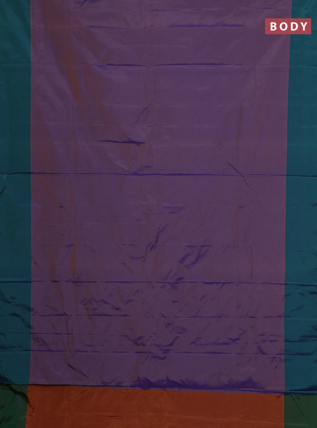 Arani semi silk saree violet and dual shade of green with copper zari woven buttas and zari woven butta border