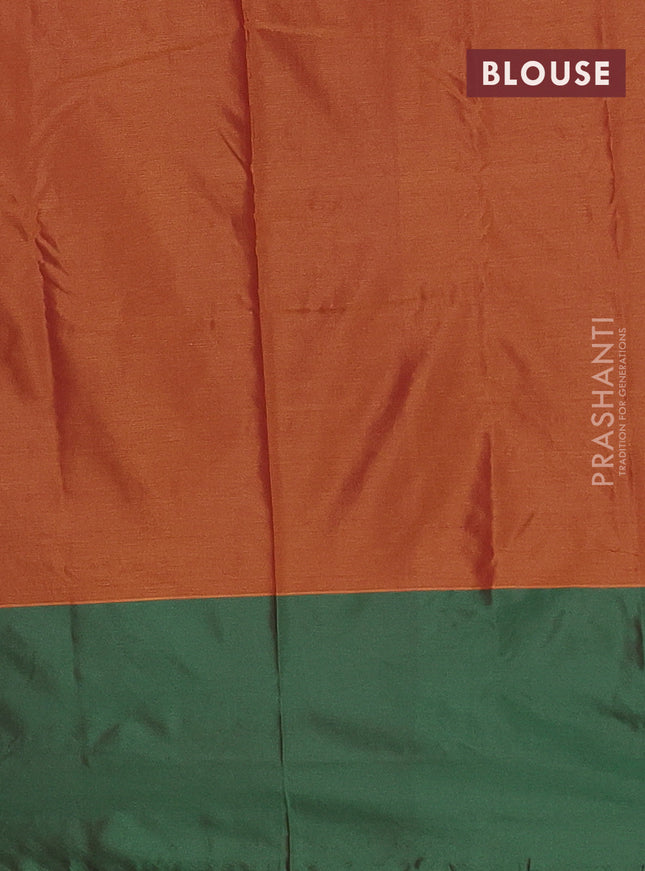 Arani semi silk saree violet and dual shade of green with copper zari woven buttas and zari woven butta border