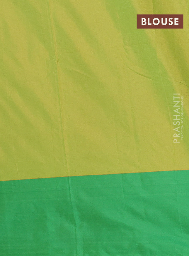 Arani semi silk saree dual shade of pinkish mustard and green with zari woven buttas and zari woven butta border