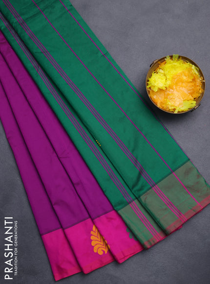 Arani semi silk saree purple and dark green with thread woven buttas and thread woven butta border