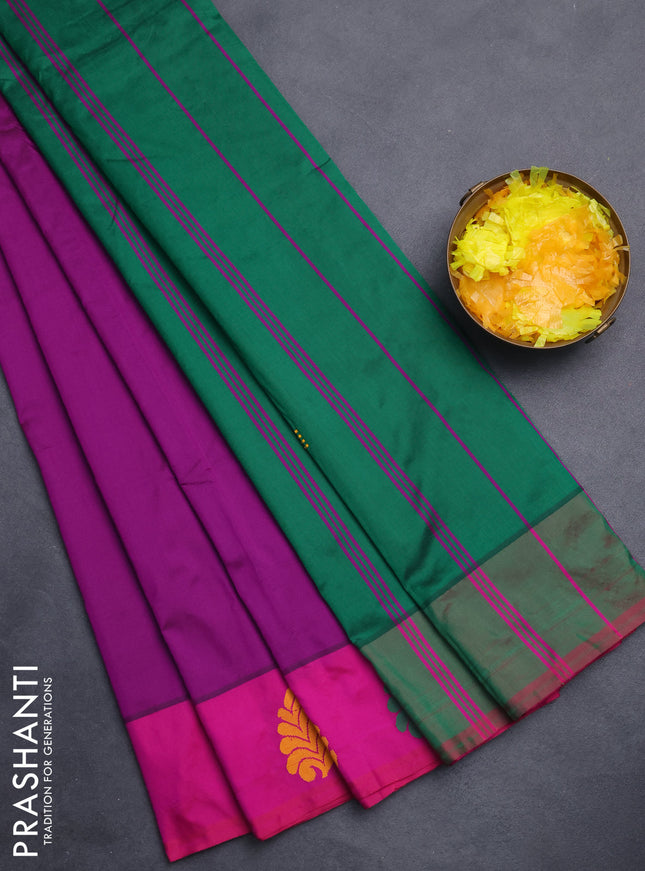Arani semi silk saree purple and dark green with thread woven buttas and thread woven butta border