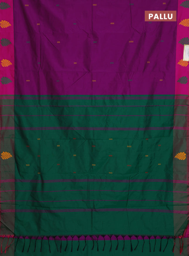 Arani semi silk saree purple and dark green with thread woven buttas and thread woven butta border