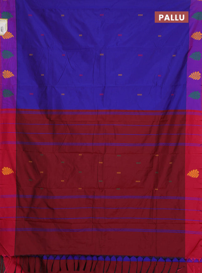 Arani semi silk saree blue and maroon with thread woven buttas and thread woven butta border