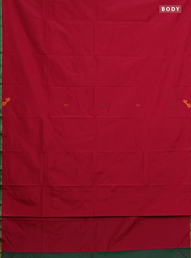 Arani semi silk saree reddish pink and dual shade of green with thread woven buttas and thread woven butta border